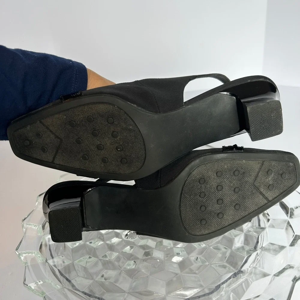 Life Stride Black Fabric‎ Slingback Heels Dress Shoes Buckle 7.5M